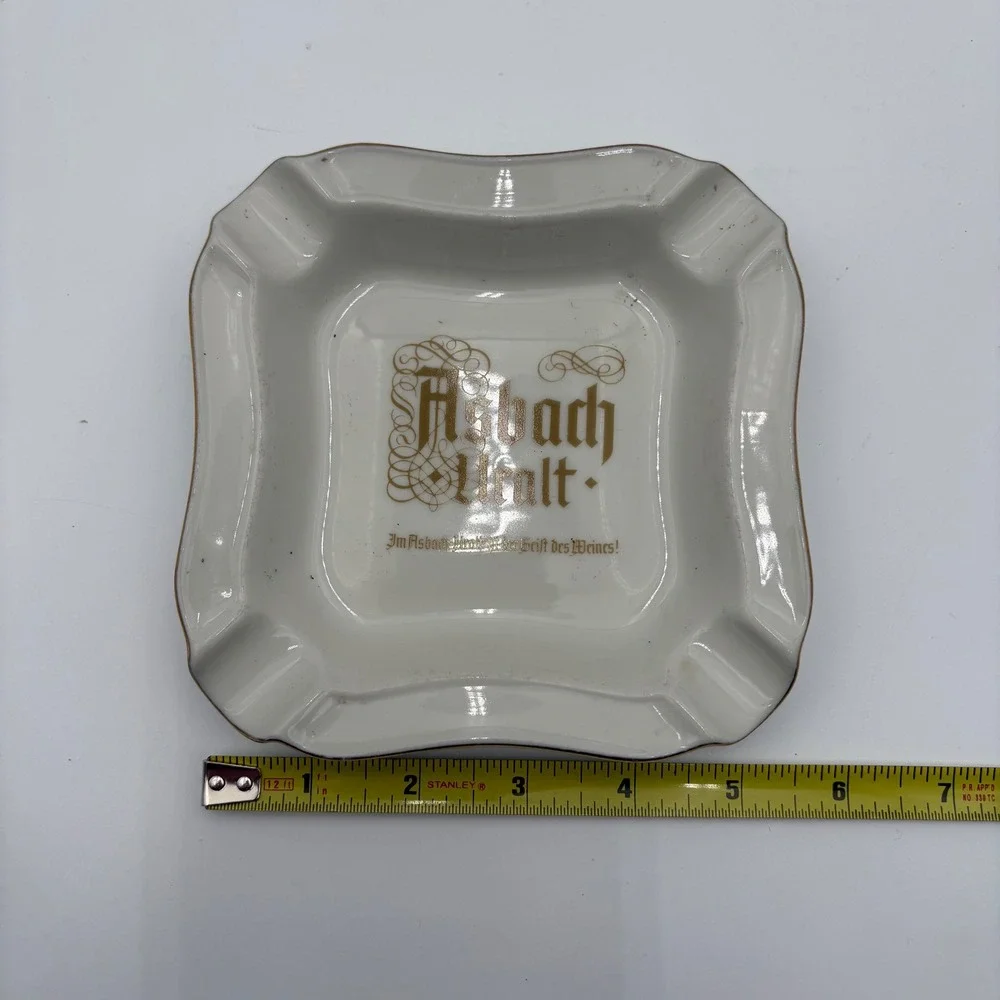 Heinrich Germany Asbach Urallt Ceramic Ashtray Gold Trim‎ Vintage